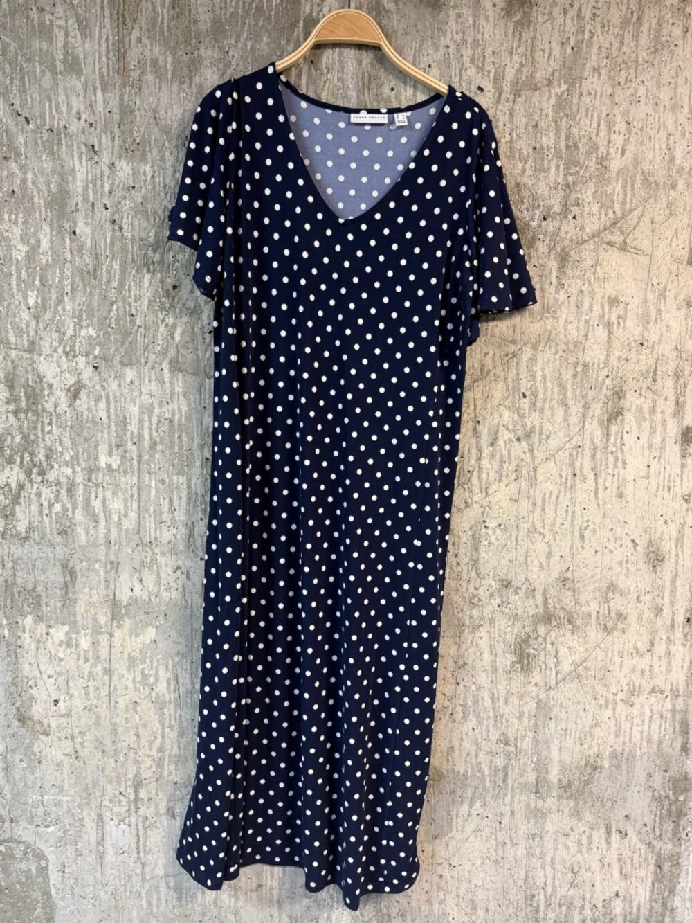 SUSAN GRAVER Women's Printed Liquid Knit Flutter Sleeve Midi Dress Size L Navy